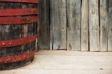 Naklejka premium Old Barrel on Porch