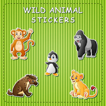 Cute cartoon wild animals on sticker