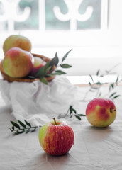 Sunshine still life apple on the kitchen table