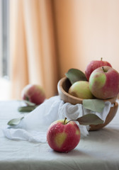 Sunshine still life apple on the kitchen table