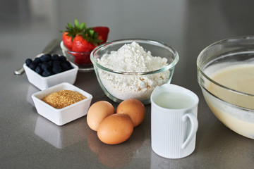 Baking ingredients for cake, pastry or cookies.