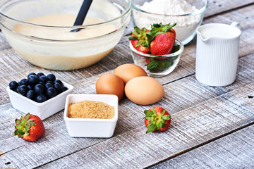Baking cake in rustic kitchen.