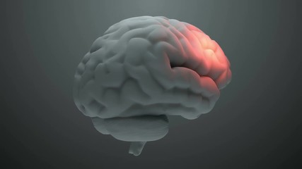 Medical theme 3d render brain with orange zones that symbolize damage or pain. Headache zone concept. Activation of brain intelligence zone. 
