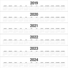 Year 2019 2020 2021 2022 2023 2024 calendar vector design template