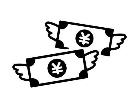 spending money / wasting money / flying money icon (japanese yen / JPY) 