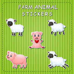 Cute cartoon farm animals on sticker