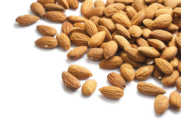 Nuts almonds isolated on white.