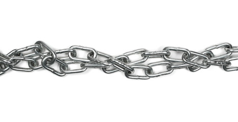 Metal chain isolated on white background, top view