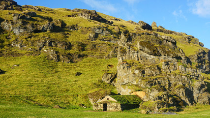 Rutshellir historical cave in South Iceland.