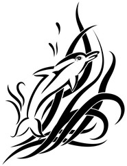 Dolphin black tribal tattoo on white background