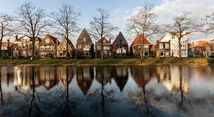 Fototapeta na wymiar Street in small town Hoorn, The Netherlands.