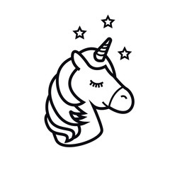 Unicorn icon isolated on white background. Head of the horse with the horn. Magic fantasy animal. Design for children
