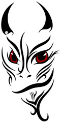 Devil tribal tattoo with red eyes on white background - obrazy, fototapety, plakaty