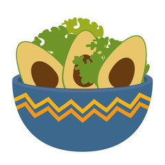 kitchen bowl with lettuce and avocados vector illustration design