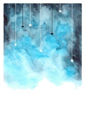 Watercolor background blue with stars