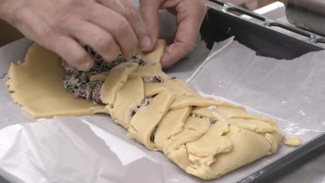 pastry chef prepares delicious strudel for the dinner