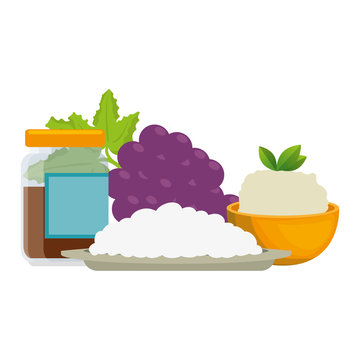 rice with grapes and jam vector illustration design