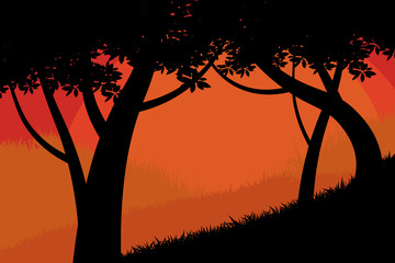 Silhouette trees forest scene vector wallpaper nature landscape backgrounds