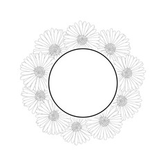 Aster, Daisy Flower Outline Banner Wreath