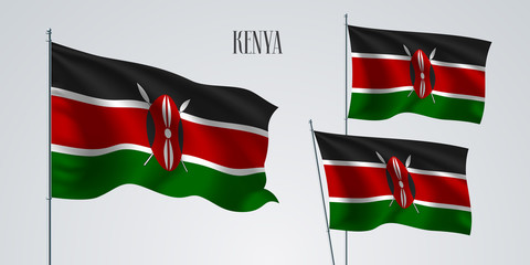 Kenya waving flag set of vector illustration