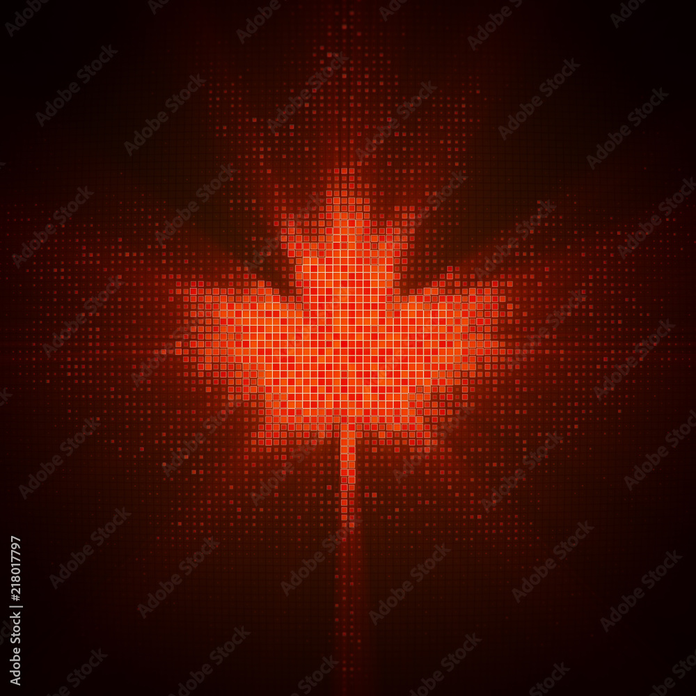Fototapete shiny maple leaf shape of led dots on monitor