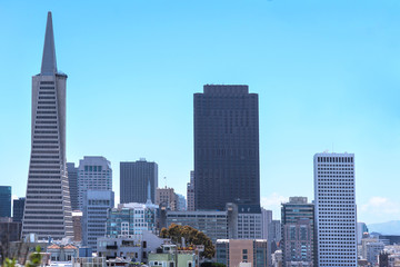 Obraz na płótnie Canvas Aerial view on San Francisco skyscrapers and downtown at dusk. California, USA
