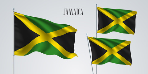 Jamaica waving flag set of vector illustration