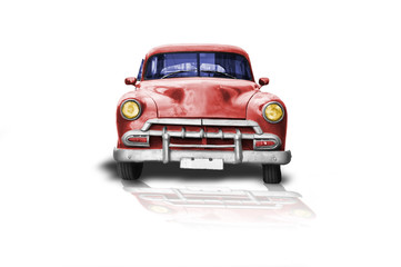 old american car red color on white background
