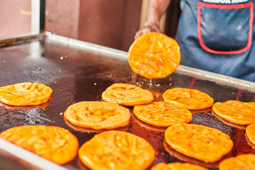Paratha on pan, Indian street food.