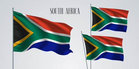 South Africa waving flag set of vector illustration