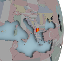 Map of Macedonia on political globe with flag