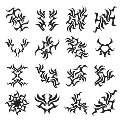 Set of simple tattoo. Abstract tribal sign. Ornamental abstract ink shape.
