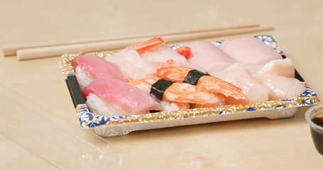 Eating sushi take away