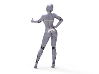 Robotic Cyber Woman Thumbs up 3D Rendering