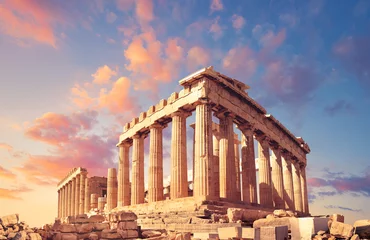 Foto op Plexiglas Athene Parthenon op de Akropolis in Athene, Griekenland, op een zonsondergang