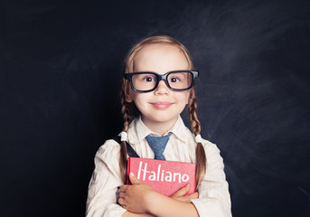 Kid student learning italian at the classroom in italian language school