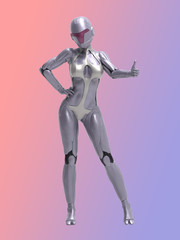 Robotic Cyber Woman Thumbs up 3D Rendering