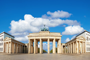 Brandenburg Gate in Berlin, Germany with blue sky and clouds