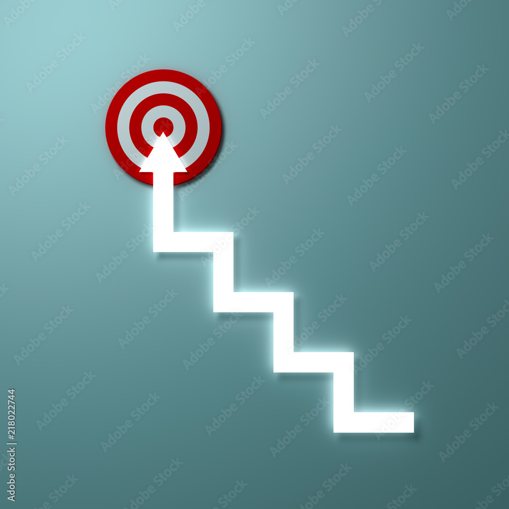 Leinwandbilder steps or light stairs arrow aiming to goal target or red dart board the business concept over light 