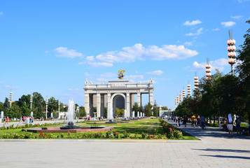 Central avenue of the exhibition complex. VDNH-Exhibition of achievements of the national economy...