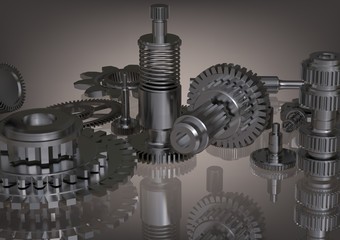 Silver gears on a gray