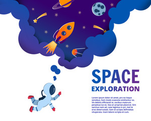 Fototapeta na wymiar start up business concept and exploration idea, vector art and illustration. Astronaut dreaming about space. Cartoon
