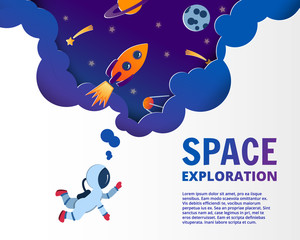 start up business concept and exploration idea, vector art and illustration. Astronaut dreaming about space.