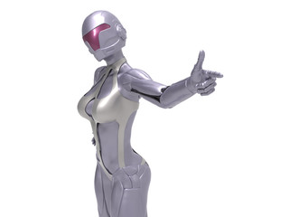 Robotic Cyber Woman is pointing 3D Rendering