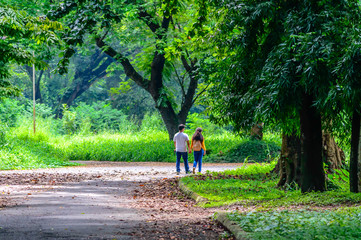 Fototapeta premium Happy married Cute couple walking in the park