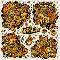Colorful vector hand drawn doodles cartoon set of Africa combinations of objects and elements