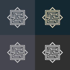 Abstract decorative element in the form of a maze. Labyrinth vector icon.