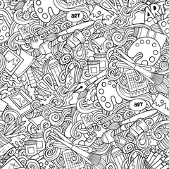 Cartoon cute doodles hand drawn Artist seamless pattern