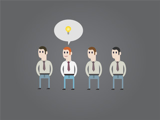 Businessman with idea bulb in spotlight. Stand out from others. Vector illustration.