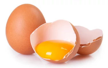 Outdoor-Kissen Raw eggs on white background © valery121283